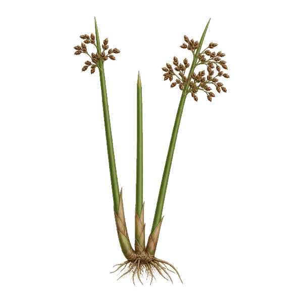 Softstem bulrush: round green stems standing in shallow water